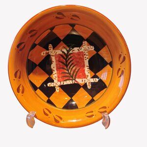 Zrike Outpost 8 1/2" Serving Salad Bowl Checkered Design w/Fern Leaf Riggsbee